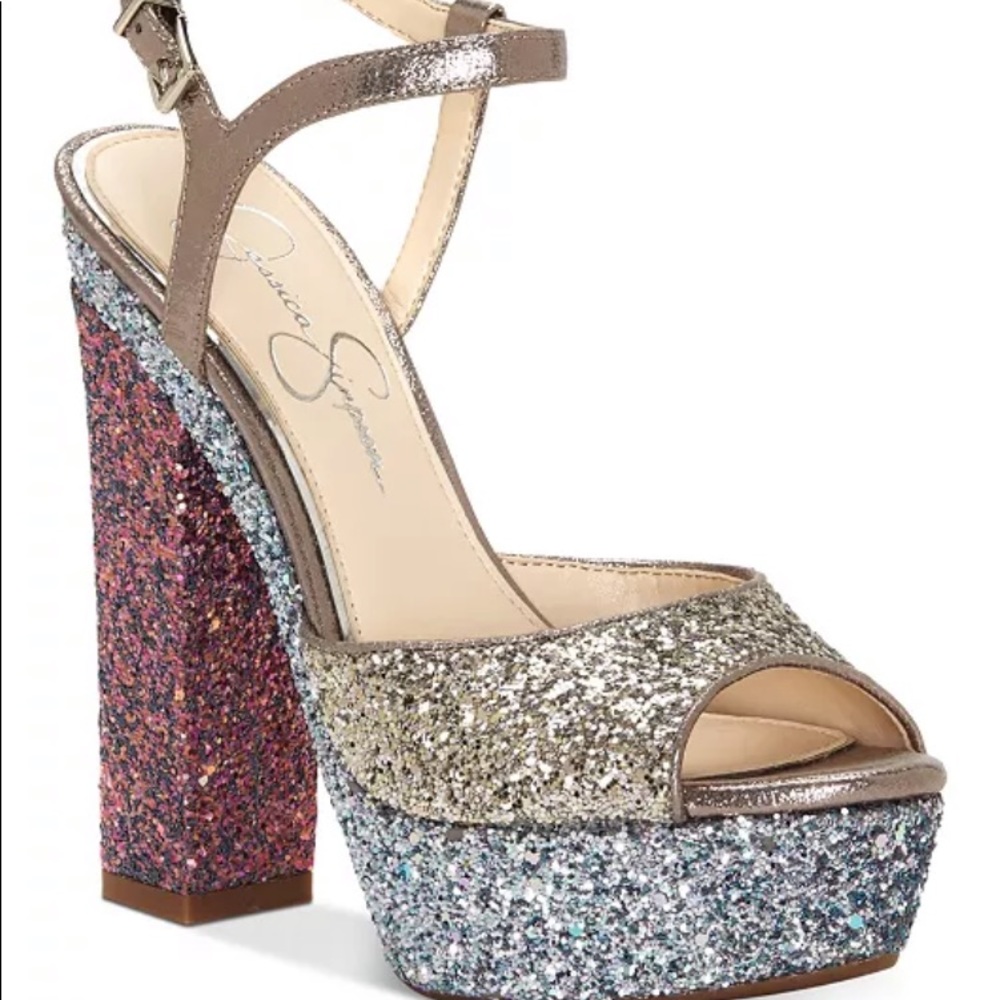 Jessica Simpson Lorinna Chunky Glitter heels 9.5